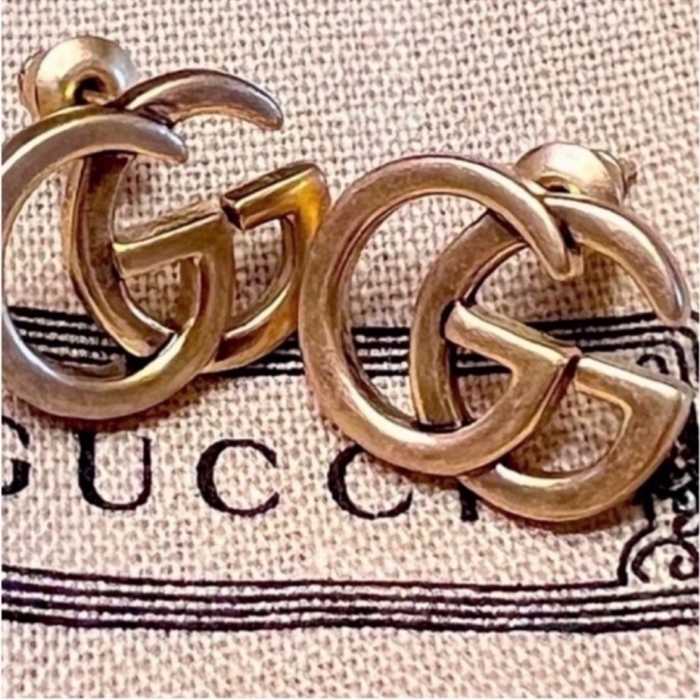 Gucci Gold Interlocking GG Logo Stud Earrings
